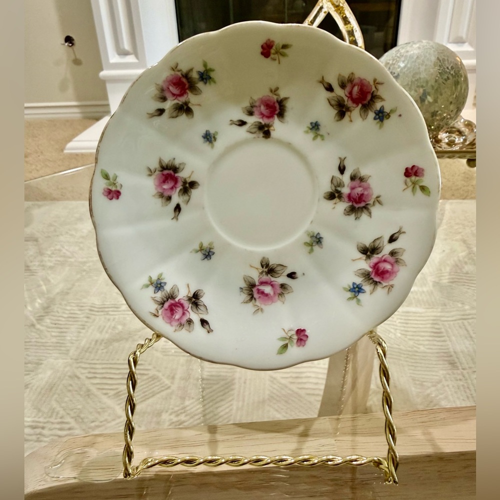 Fine Floral Porcelain Saucer in Pink and White